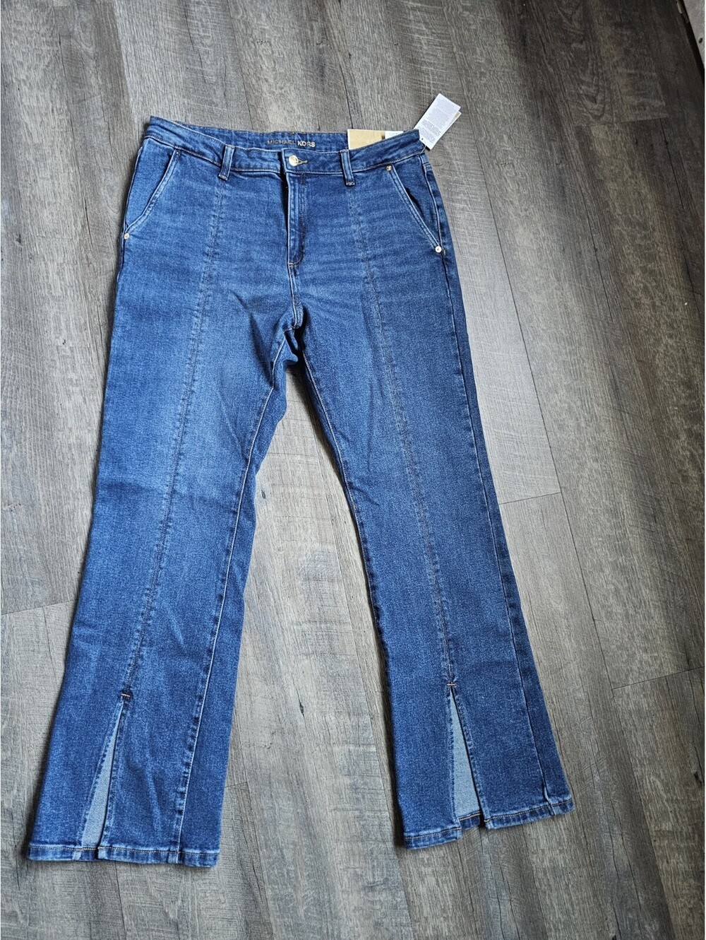 Michael Kors Women's Medium Indigo Denim Jeans Flared Button Logo 5-Pocket